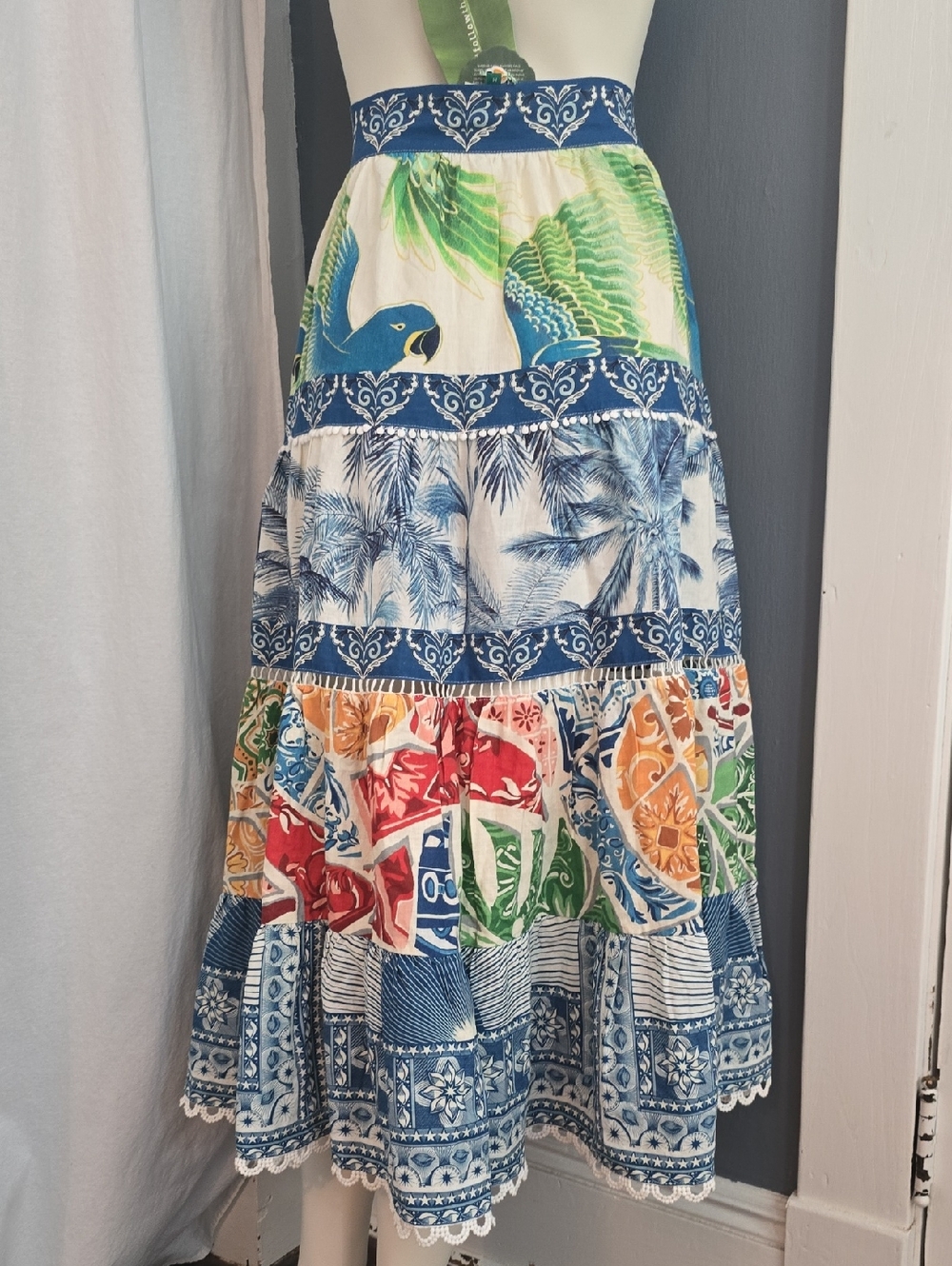 New With Tags FARM RIO tiered maxi  linen  blend skirt Sz M - Picture 7 of 13